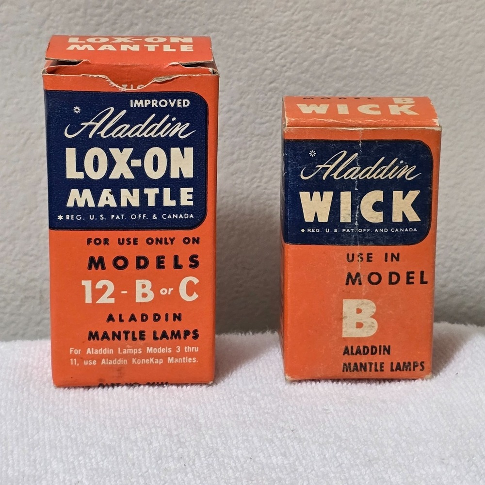 Vintage 1950s Aladdin Model B Lamp Wick & Lox-On Mantle 12 B or C New In Box Lot